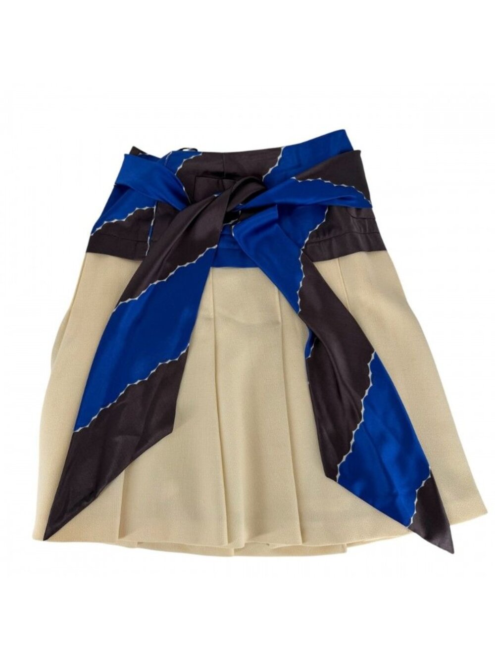Chanel Skirt Silk Pleated 34 Ivory Blue Silver Wool Spring Fall